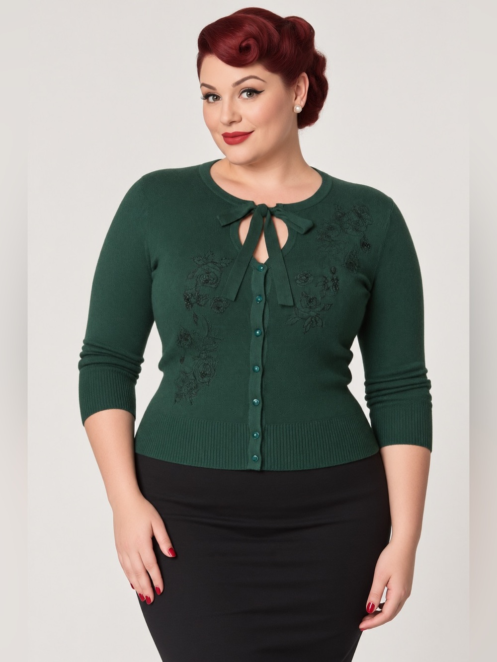 Banned Apparel Delilah Forest Green Floral Embroidered Cardigan Sweater 3XL